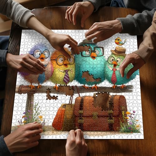 PICKFORU Funny Bird Puzzles for Adults 1000 Pieces, Nature Cute Animal Colorful Wildflower Puzzle, Impossible Hard Challenge Jigsaw Puzzle - style: Funny Bird Puzzles