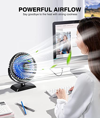 JZCreater USB Desk Fan, 360 Rotation Personal Cooling Fan with 3 Speeds, Quiet, Small, USB Powered for Home, Office, Bedroom, Car, Travel, Black - color: 282-Black+Blue