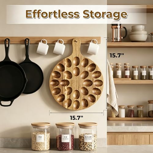 Wooden Deviled Egg Platter, Reversible 24-Hole Charcuterie Board Tray | Charcuterie serving board, food safe egg holder, perfect for kitchen countertop, parties, holiday gatherings, holds 24 eggs. - size: 24 holes