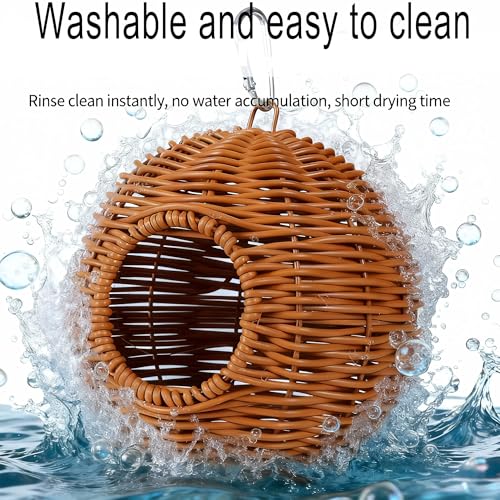 Bird Nest for Cage, Hanging Rattan Parrot Bed, Washable Breathable for Parakeets Cockatiels Lovebirds(Circular Opening)