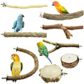8 PCS Natural Wood Bird Perch Set, U Shape, Forking, No Branch, O Shaped Platform, Suitable for Cockatiel, Cockatoo, Budgie, Parakeet, Conure, Macaw, Love Bird
