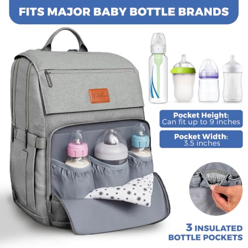 Baby Diaper Bag Backpack - Baby Bags for Boys & Girls, Large Waterproof Diaper Backpack - Baby Shower Gifts & Registry Must Haves - Travel Diaper Bags with Changing Pad & Back Zipper - Baby Boy Stuff - color: P. Light Gray, style: Classic