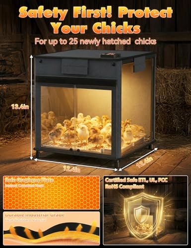Brooder Box for Chicks,200W Chicken Brooder Heater with Adjustable Temp(77~95℉)&9H Timer&Removable Feeder, Waterer,20S Rapid Heating Brooder Plate,Poultry Coop Heater,Black