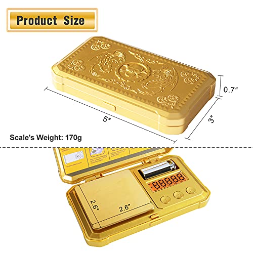 Fuzion Digital Gram Scale 200g/0.01g, Gold Scale for Jewelers | Embossed Steampunk, Dragon & Pirate Design, Pocket Herb Scale with 6 Modes, Tare(50g Calibration Weight & Battery Included) - color: Gold, size: 200/0.01g