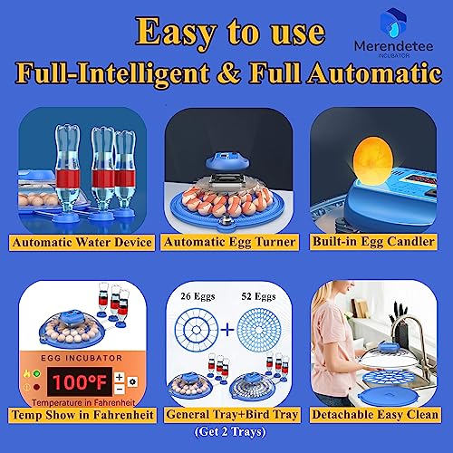 26-52 Eggs Automatic Incubator | Upgrade Automatic Water Adding, 360 Degree View, Egg Turner, Temperature Control, Egg Candler