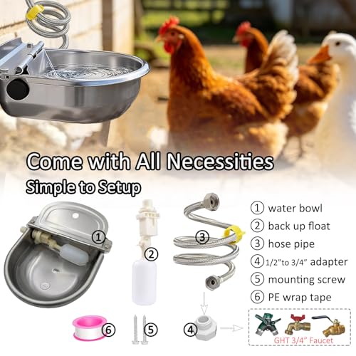 Automatic Water Dispenser for Dog Water Bowl Dispenser Large Size Stainless-Steel Waterer Feeder Self Filling Water Trough for Poultry and Livestock (Metallic Gray, Large) - color: Metallic Gray