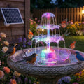 AISITIN 6.5W Solar Bird Bath Fountains with Lights, 3 Tiered Bird Bath | Solar Water Pump Upgraded Detachable DIY Solar Powered Fountain for Garden, Patio, Yard and Pond - color: White