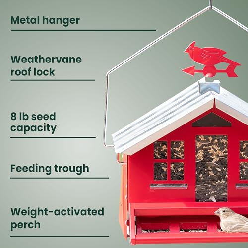 Perky-Pet Squirrel-Be-Gone II Country Style Bird Feeder, 8 lb Seed Capacity | Weight-Activated, Squirrel Proof, Metal Construction, Rust Resistant, Locking Lid, Removable Roof, Adjustable Settings, 338