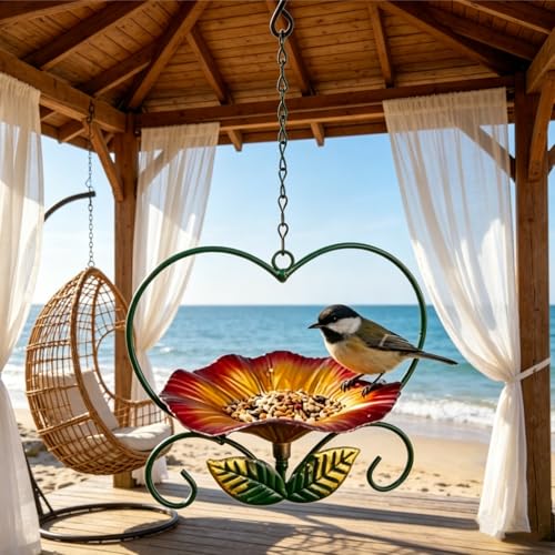 Hanging Bird Bath Hanging Bird-Feeder,Outdoor Metal Bird Feeder,Bird Bath with Chains, Hanging Bird Feeders for Outdoors,Hanging Bird Water & Feeder Bowl,Bird Water Bowl for Garden Yard Decor