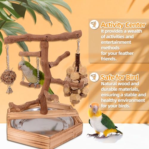 LIMIO Natural Grape Wood Bird Parakeet Playground - Perch Stand for Parakeets, Cockatiels, and Small Birds Toys