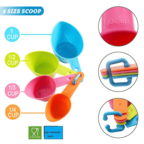 HINMAY Pet Food Scoops Plastic Measuring Cups Set for Dog Cat and Bird Food | Use for measuring pet food portions (dog, cat, bird, etc.) or even ingredients while cooking or baking