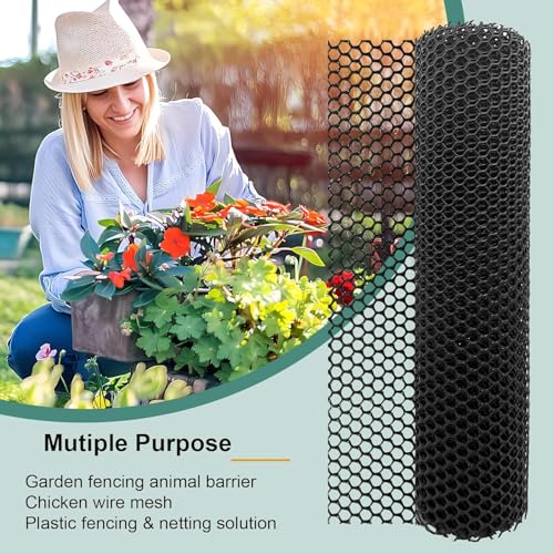 Chicken Plastic Wire Fencing Mesh - Heavy-Duty Plastic Chicken Black Wire Fence Mesh for Gardening, Barrier Netting, Poultry Dogs Rabbit Fencing (Black, 15.7IN x 50FT) - size: 15.7IN x 50FT