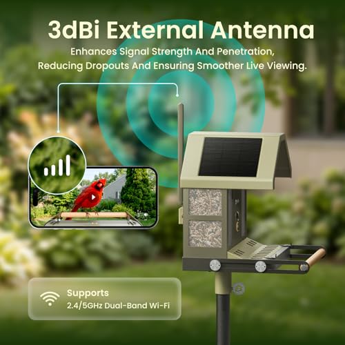 Smart Bird Feeder with 4K AI Camera, Dual-Band 2.4/5GHz Wi-Fi | 4K HDR Video, Lifetime Free AI Bird ID, Solar Powered, Full-Metal, Easy Setup & Sharing 20+ Family, Bird Watching Gift