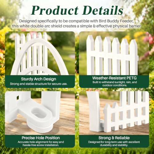 Double Arc Anti Perch Fence Compatible with Bird Buddy Feeder, White Large Bird Perch Barrier & Shield Accessories, Keep Feeding Area Clear for Small Birds