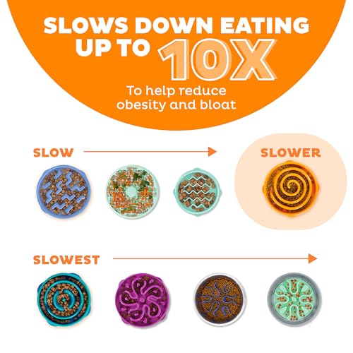 Outward Hound Fun Feeder Slo Bowl – Medium 2‑Cup Capacity, Slow Feeding, Small to Medium Dogs & Cats, Non-Slip, Orange, Swirl Pattern - color: Orange, size: Medium