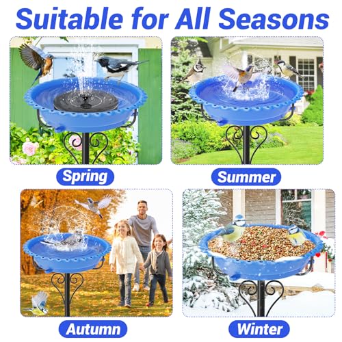 Bird Bath for Outside,12" Plastic Removable Bowl,Blue | Heavy Duty Metal 5 Prongs Base,Easy CLean,Weather-Resistant,Rust-Proof,40" Freestanding Birdbath for Garden Patio Yard Lawn - color: Blue-Freestanding
