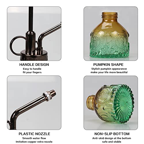 Glass Plant Mister Spray Bottle 200ML Watering Bottle with Top Pump Watering Can for Indoor Outdoor House Plants,Flowers (Brown-Green)