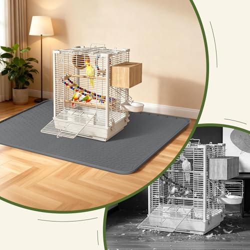 Silicone Bird Cage Mat 57" x 40" Under Crate Floor Protector, Dark Grey | Extra Large Waterproof Bird Cage Liner with Raised Edges, Non-Slip Under Crate Mat for Dog Cages, Kennels, Reptile Aquariums - color: Dark Gray, size: 57"x40"