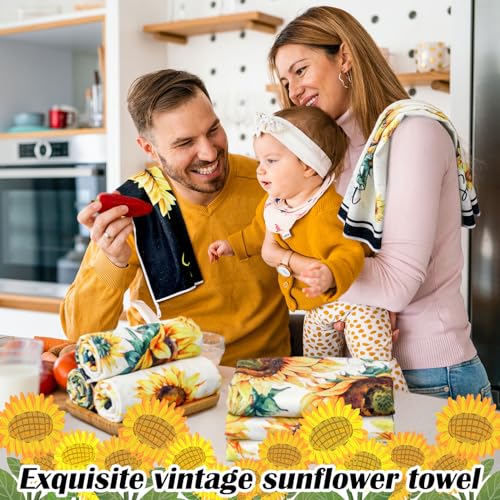 Oudain 6 Pcs Sunflower Kitchen Towels Summer Sunflower Floral Hand Dish Towels Absorbent Fast Drying Hand Tea Vintage Hanging Reusable Cleaning Dishcloths for Cooking Farmhouse Bathroom Accessory - color: Sunflower