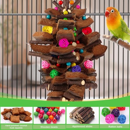 Kyouki Bird Toy for Parrots，Cockatiels, Budgies, Conures, Macaws, Lovebirds, Amazons and Other Small/Medium/Large Birds - Chewable & Shreddable Natural Coconut Husk Enrichment Toy (Large) - size: Large Standard