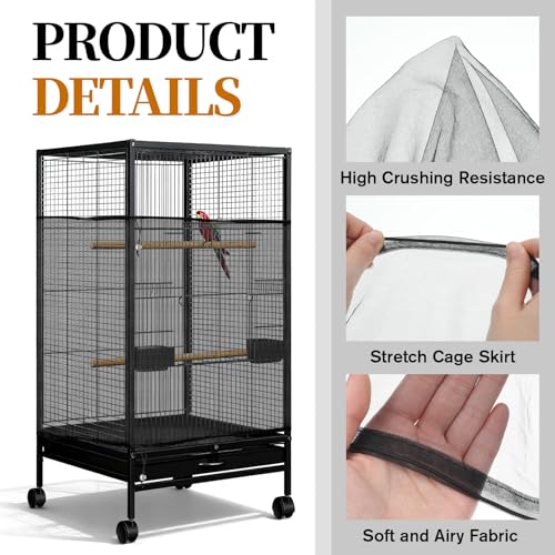 1 Pc Large Bird Cage Seed Cather, Bird Cage Cover 31 X 118 Inches Adjustable Birds Cages Skirt, Elastic Band Mesh Cages Cover for Parrot Seed Guard