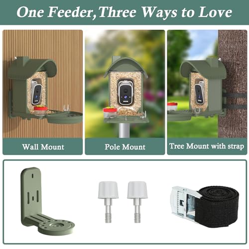 Bird Feeder with Camera, 3K Smart Bird Camera with AI Identification & Bird Bath, Solar Powered Wireless Outdoor Bird House with Spill-Proof Net, Ideal Backyard Watching Gift to Bird Lovers - color: Navy Green