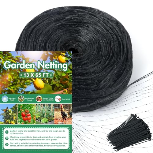 Unves 65 x 13 Ft Bird Netting for Garden, Heavy Duty Garden Net | Fruit Tree Netting Protect Fruit Trees and Vegetable Plants, Against Birds and Other Animals - color: Black, size: 13 x 65 Ft