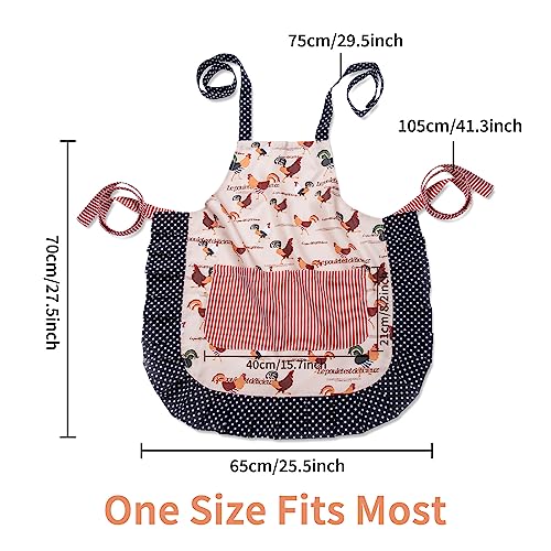 Lovely Flower Pattern Retro Aprons With Large Pockets for Women Girls Cooking Kitchen Bakery Mother's Gift - color: Lovely Chicken