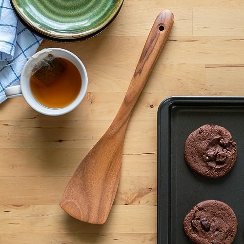 FAAY Teak Wooden Turner, Saute Paddle, Spatula, Compact - XL Size, Healthy and High Moist Resistance for Non Stick Cookware (12 Inch Flat Edge Spatula) - size: 12 Inch Flat Edge Spatula