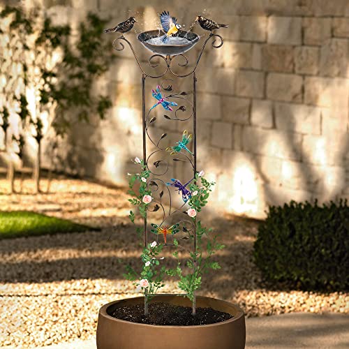 SUNNYPARK 43.5 Inch Metal Bird Bath Bowl with Garden Trellis Outdoor | Easy install, Garden birdbath and Plants Trellis 2 in 1, Decorative with Dragonfly, Functional Decor for Yard Patio Lawn - size: Dragonfly