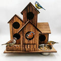 Cekobechg Outdoor 5-Hole Wooden Bird House with Feeding Basin, Bird Nest for Garden and Patio Decor, Ideal for Finches, Bluebirds, Cardinals and Small Birds, Natural Solid Wood