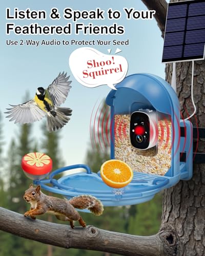 Bird Feeder with Camera, Smart Birdfeeder with Cam Solar Powered, 2K HD Video, AI Identification, Instant Arrival Alerts, IP66 Bird Bath & Feeder,Gift for BirdLover (with BirdBath, Blue) - color: Blue, style: With BirdBath