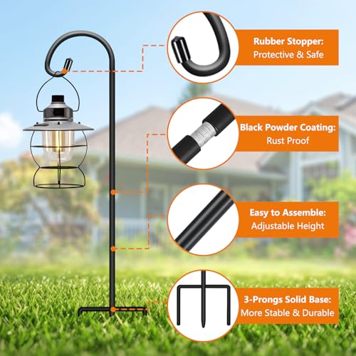 Gtongoko 32 Inch Shepherd Hooks for Outdoor 4 Pack, Adjustable Garden Hooks for Hanging Plants, Lanterns, Solar Lights, Mason Jars & Wedding Decor, Matte Black Decorative Shepherd’s Hooks