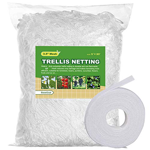 3.5in Mesh Trellis Netting, 5x30ft, 1 Pack | Polyester mesh netting for vine crops & plants; Suitable for garden garden applications - size: 3.5" Mesh (5'X30')