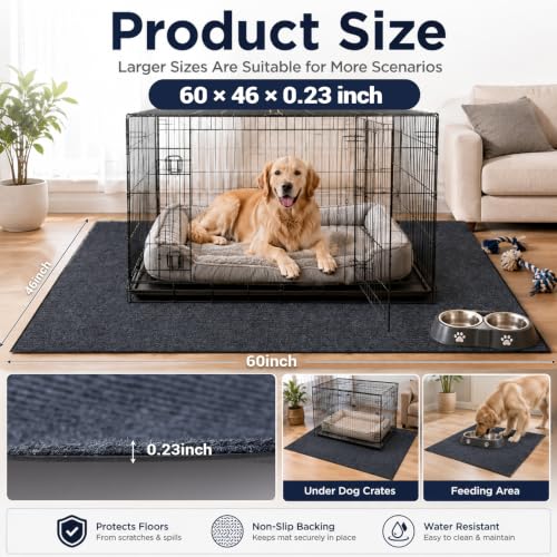 46" X 60" Mat for Under Dog Crate, Waterproof Dog Crate Mat | Non-Slip Kennel Mat, Under Crate Floor Protector, Absorbs Urine, Reusable, Rubber Dog Mat, Dog Playpen Mat - size: 46" X 60"