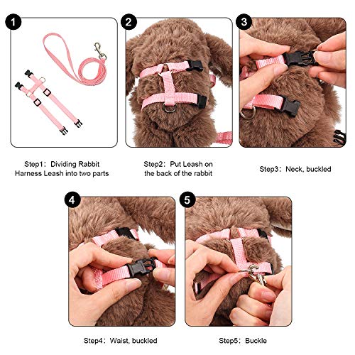 Outus 5 Pieces Adjustable Rabbit Harness and Leash Set Escape Proof Bunny Harness Vest for Pet Running Walk Jogging Bunny Cat Puppy Kitten Ferret and Other Small Pet(Fresh Color) - color: Fresh Color