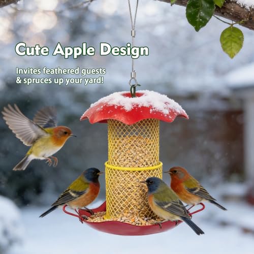 Bird Feeder, Apple Shaped Metal Wild Birdfeeder for Outdoor Hanging, Garden Yard Decor Gift for Women Mom Father