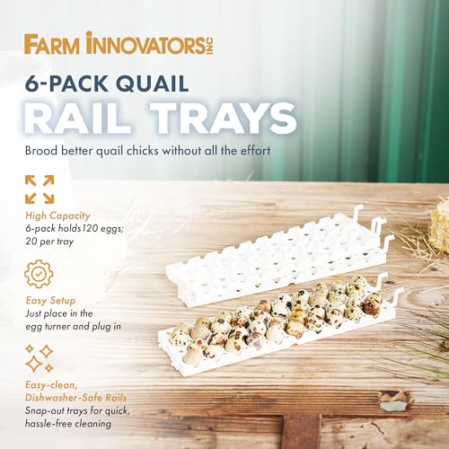 Farm Innovators 6 Pack Quail Rails - 20 Spot Small Egg Trays Only, Fits up to 120 Eggs Total - Compatible with Model 3200 Automatic Egg Turner | For quail and other small eggs; replaces the standard rails on model 3200 automatic egg turner; holds up to 12