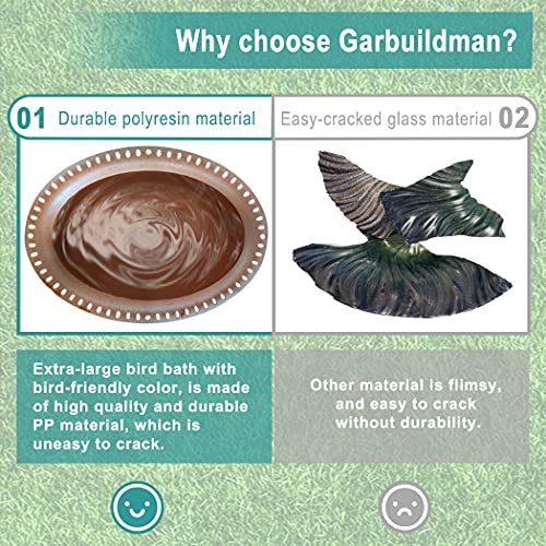 Extra-Large Freestanding Birdbaths Bowl, Detachable Decoration Spa with Metal Stake Stand & Birdfeeder for Outdoor Garden, Oval Style, Chocolate - color: Chocolate, size: 1-¼ gal