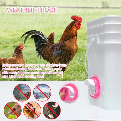 Chicken Feeder Port, 12 Chicken Feeders No Waste, 12 Lids 1 Drill Bit, Pink | Rainproof DIY Automatic Poultry Feeder Cups Kit, Common Breeds Chicken Bucket Feeder for Barrels - color: Pink, size: 12 pack