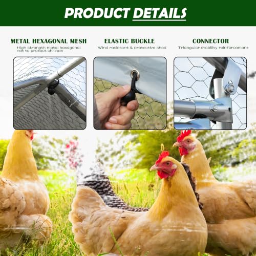 Large Metal Chicken Coop Round Top Upgrade Tri-Supporting Wire Mesh Chicken Run,Chicken Pen with Water-Resident and Anti-UV Cover,Duck Rabbit House Outdoor (13.1'L x 9'W x 6.5'H) - size: 157.2"L x 108.0"W x 78.0"H