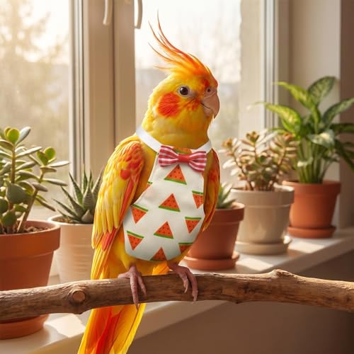 Jeffdad 4 Pcs Bird Diapers, Cute Pet Bird Diaper Pamper for Parrots | Cockatiel Tuxedo Flight Suite with Adjustable Straps Nappy Clothes with Waterproof Inner for Conure Macaw Budgies Parakeet(L)