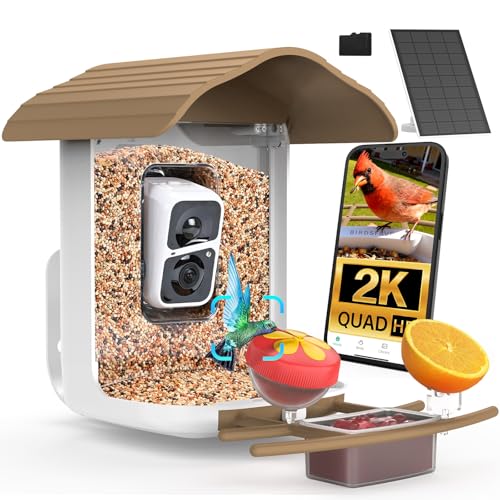 birdsnap® PAV Bird Feeder with Camera Solar Powered 2K Live Video 64GB Card | AI Bird Species Identification, Instant Arrival Alerts, IP65 Waterproof, Wild Bird Feeders for Outdoors, Gift for Bird Lovers - color: Light Brown