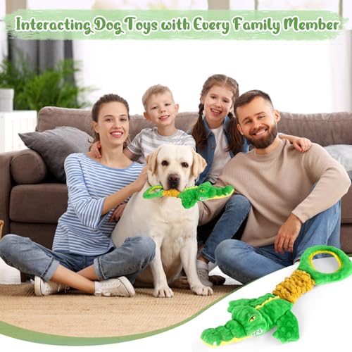 Large Dog Toys, Plush Squeaky Dog Toy with Crinkle Paper and Tug of War Handle, Interactive Puppy Toys for Small, Medium and Large Dogs - color: Green01