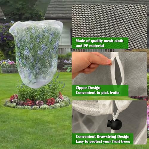 FONUNO Fruit Tree Netting with Zipper Birds Netting for Fruit Trees, White | Netting Covers with Zipper to Protect from Squirrels and Birds Large Netting for Fruit Trees Protection, 10' x 13', 2 Pack - color: White, size: 10 x 13 feet - 2 Pack