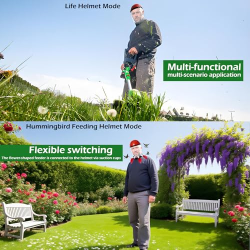2 Pack Hummingbird Feeder Hat, Wearable Hummingbird Feeder Helmet | 2 Feeder Masks, 3 Upward Flower Ports Each for Close Viewing, Help Reduce Drips, Fog-Resistant Visors, Adjustable Fit - color: Red-2P