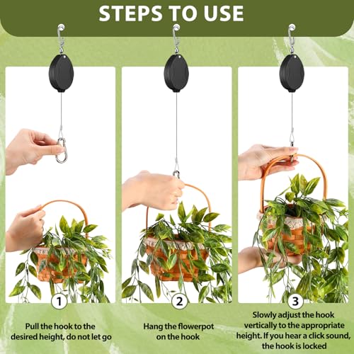 Leinuosen 4 Pack Upgraded Plant Pulleys for Hanging Plants Heavy Duty Retractable Plant Hanger, 304 Stainless Steel Rope Adjustable Climbing Hook for Garden Baskets Pots, Birds Feeder (Black) - color: Black
