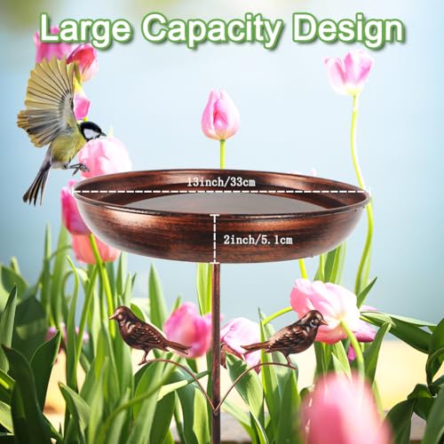 DREAMSOUL 13" Dia Bird Bath with 5 Prong Stake, Metal Birdbath | Solid Build Bird Bath for Outside, Durable Classic Vintage Look for Outdoor Living, Ideal Yard Bird Decoration - size: 13 Inch-A