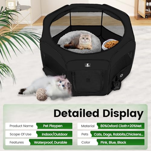 X-ZONE PET Dog Playpen Portable Pet Play Pens for Puppies, Cat, Rabbit, Chicks, Foldable Exercise Play Tent Kennel Crate, Indoor/Outdoor Travel Camping Black Small - color: Black, size: Small