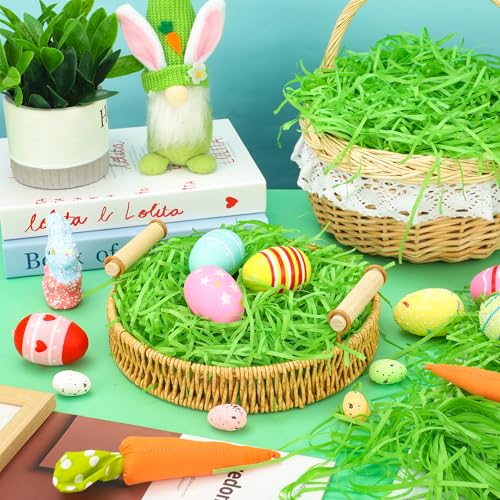 peony man 8oz Green Easter Grass Green Raffia Paper Grass for Gift Basket Easter Recyclable Paper Shred Filler for Box Basket Filling Egg Stuffer DIY Gift Craft Packaging Easters Party Supplies